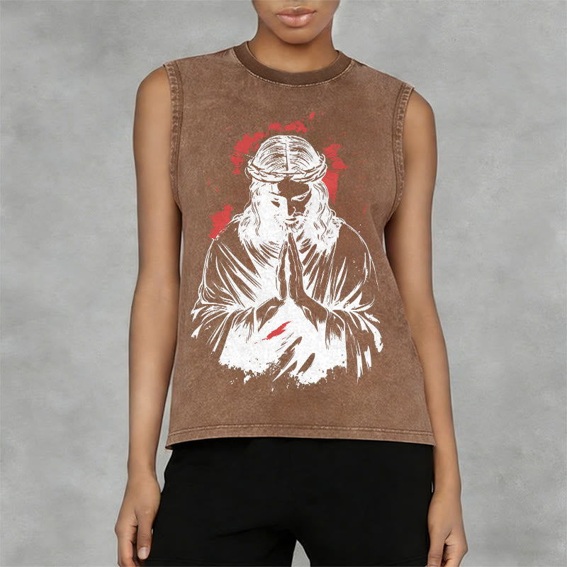 Christianartworkshop Crown Of Thorns Jesus Graphic Washed Tank Top - image 11
