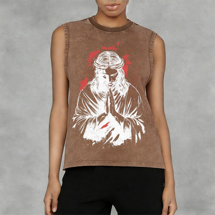 Christianartworkshop Crown Of Thorns Jesus Graphic Washed Tank Top - image 11