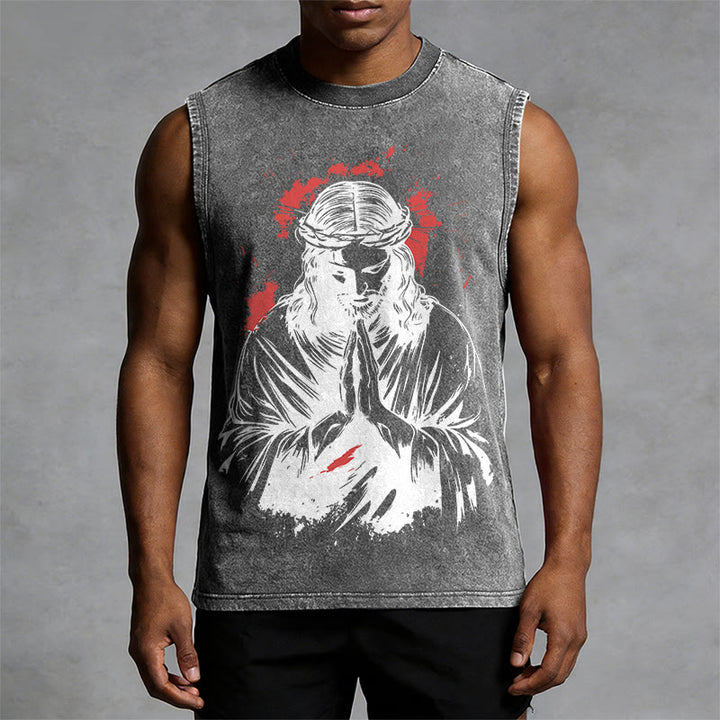 Christianartworkshop Crown Of Thorns Jesus Graphic Washed Tank Top - image 7