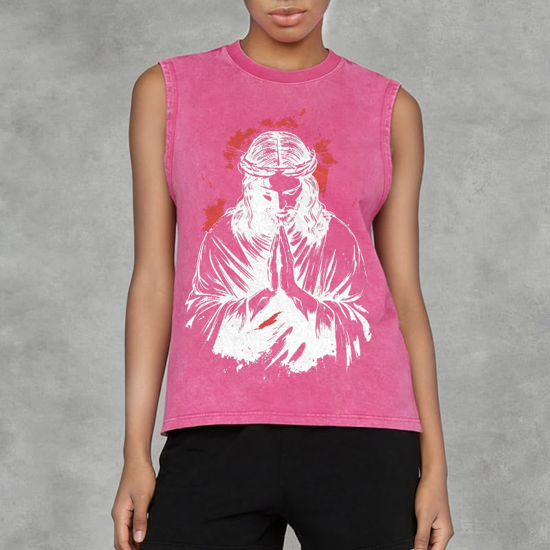 Christianartworkshop Crown Of Thorns Jesus Graphic Washed Tank Top - image 14