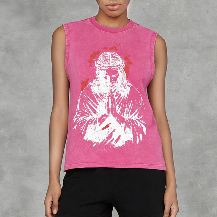 Christianartworkshop Crown Of Thorns Jesus Graphic Washed Tank Top - image 14