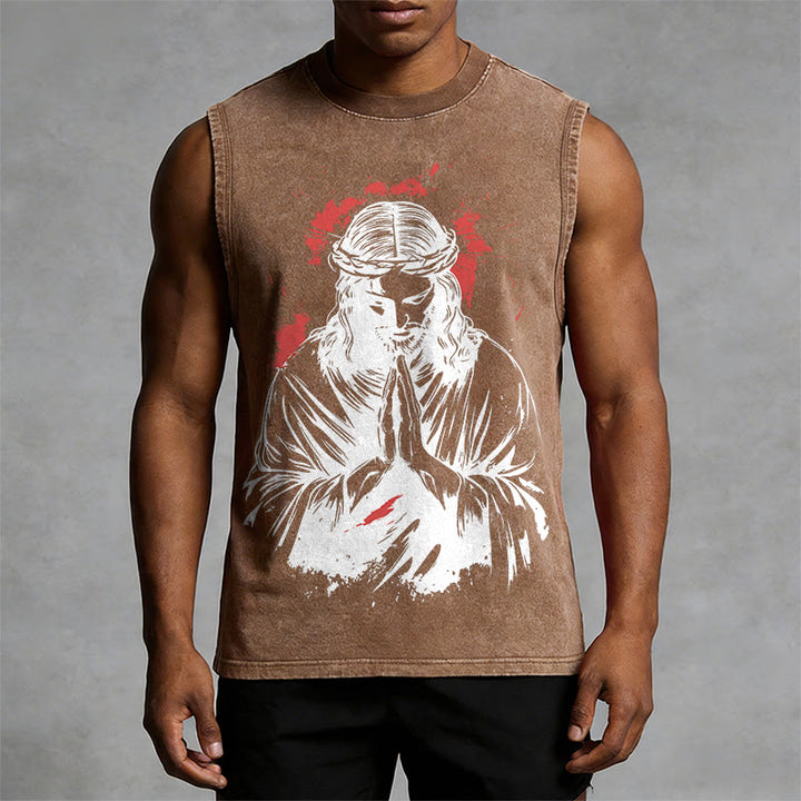 Christianartworkshop Crown Of Thorns Jesus Graphic Washed Tank Top - image 10