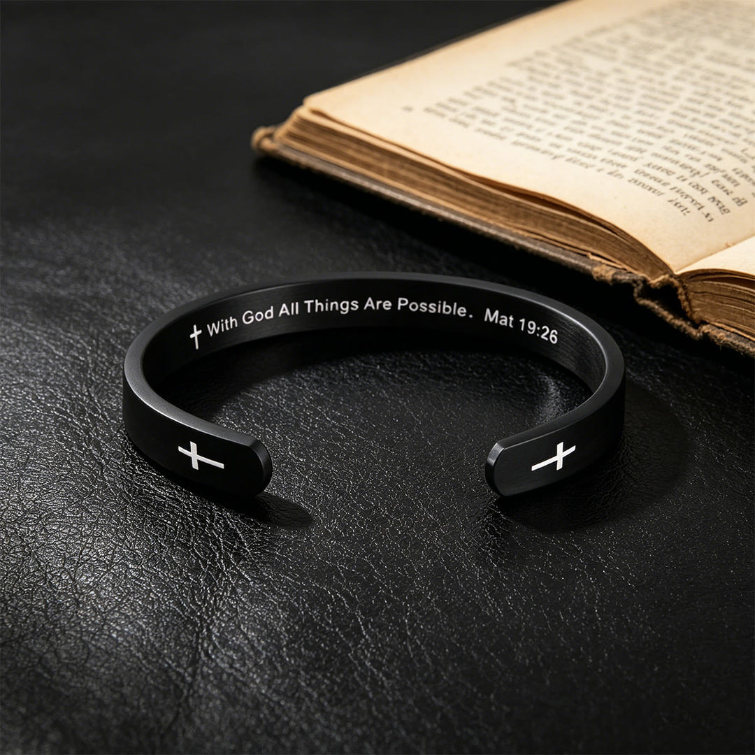 Christianartworkshop Matthew 19:26 Bible Verse Cross Cuff Bracelet: With God All Things Are Possible Faith Symbol - image 5
