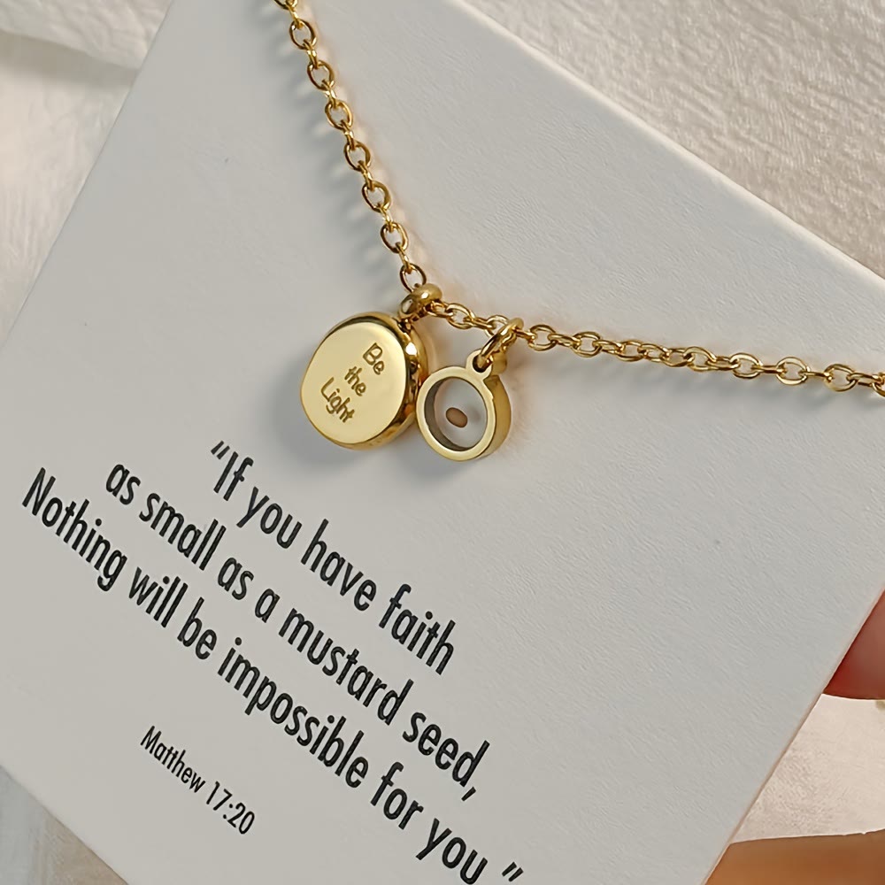 Christianartworkshop Mustard Seed Be The Light Scripture Necklace: Matthew 17:20 Faith Inspirational Pendant Jewelry - Golden - image 0