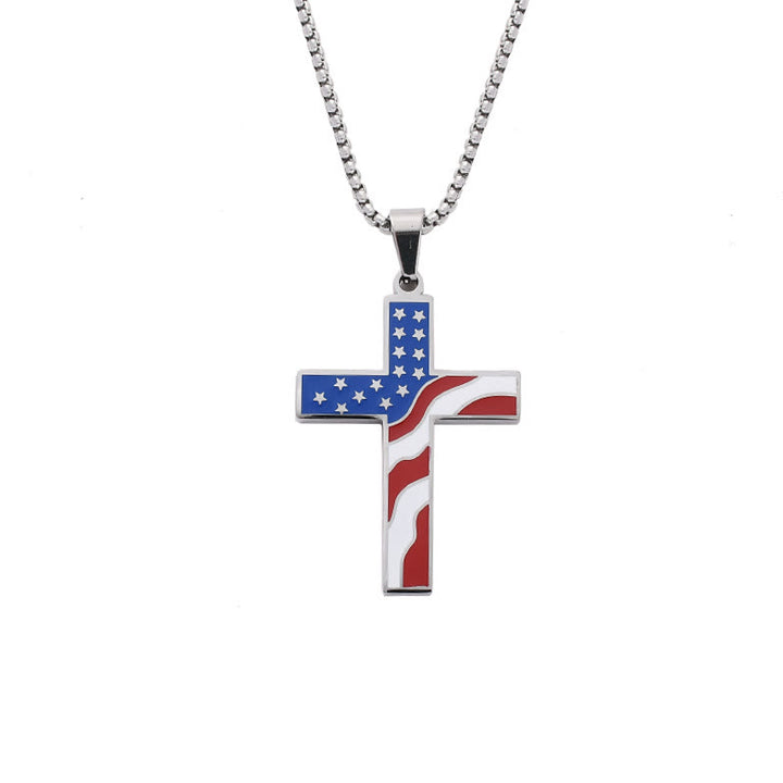 Christianartworkshop USA Flag Independence Day Cross Necklace: Sacred Faith Patriotic Holiday Pendant Jewelry - Silver - image 4