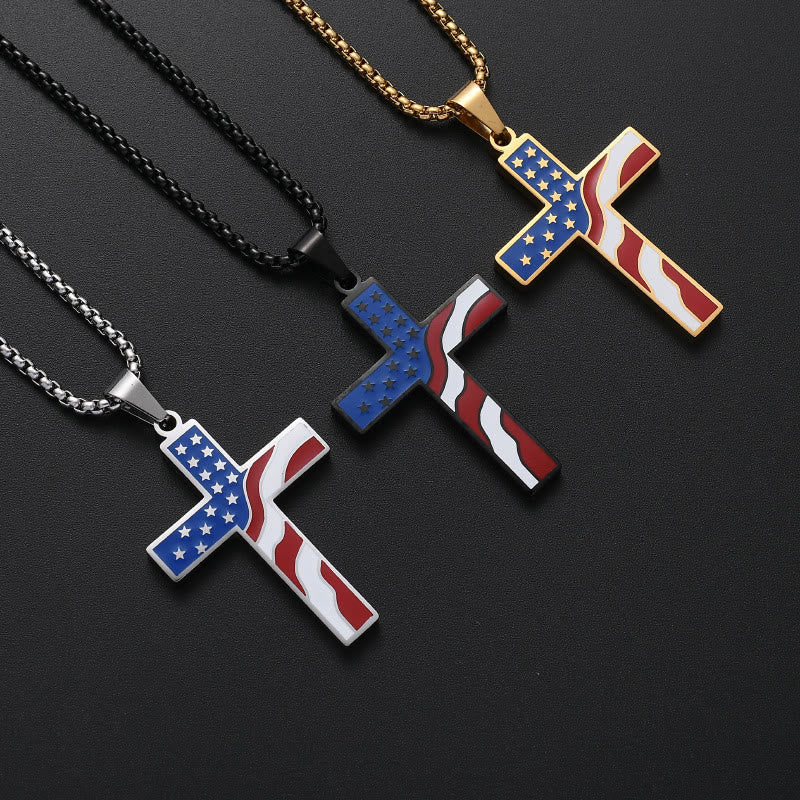 Christianartworkshop USA Flag Independence Day Cross Necklace: Sacred Faith Patriotic Holiday Pendant Jewelry - image 0