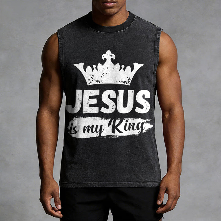 Christianartworkshop Jesus Is My King Crown Unisex Washed Tank Top - image 7