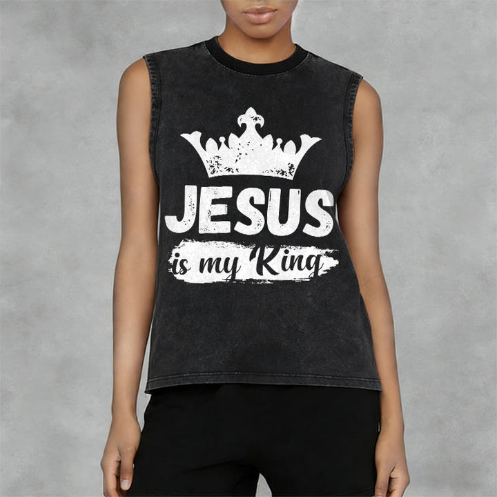 Christianartworkshop Jesus Is My King Crown Unisex Washed Tank Top - image 8