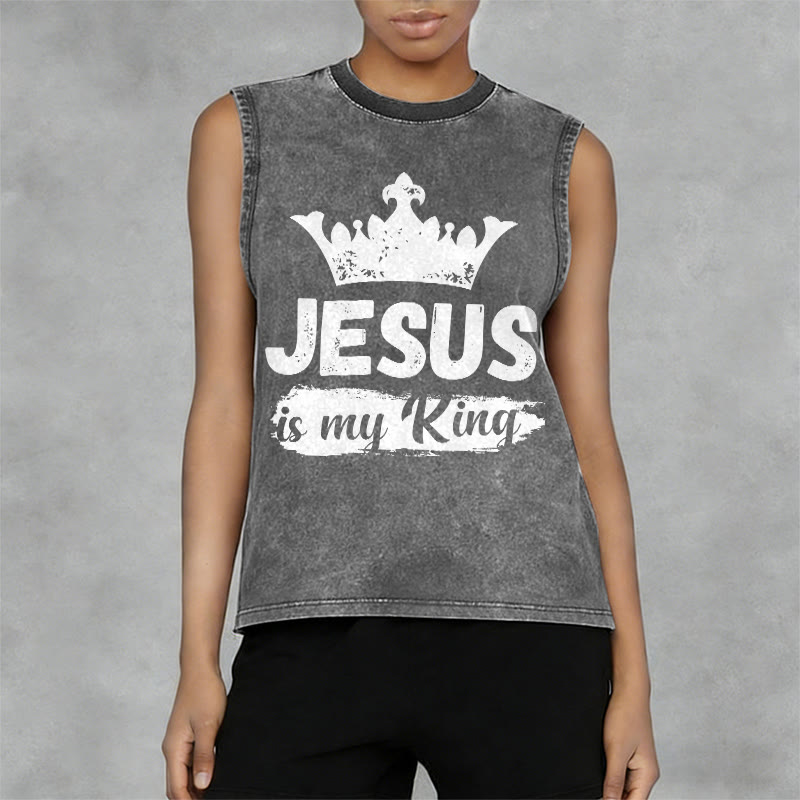 Christianartworkshop Jesus Is My King Crown Unisex Washed Tank Top - image 11