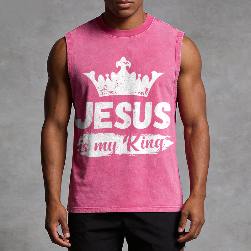 Christianartworkshop Jesus Is My King Crown Unisex Washed Tank Top - image 13