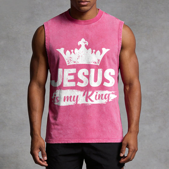 Christianartworkshop Jesus Is My King Crown Unisex Washed Tank Top - image 13