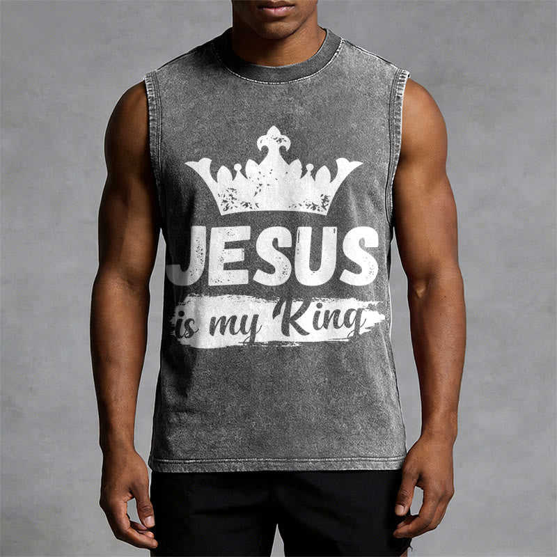 Christianartworkshop Jesus Is My King Crown Unisex Washed Tank Top - image 10