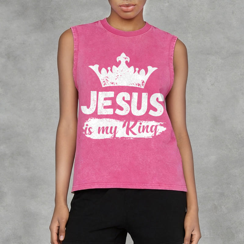 Christianartworkshop Jesus Is My King Crown Unisex Washed Tank Top - image 14