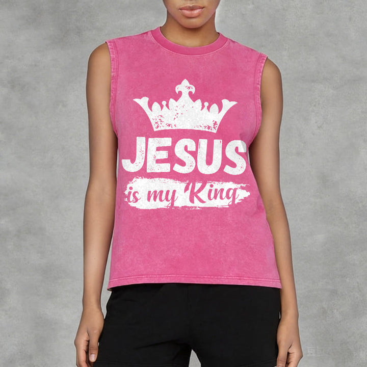 Christianartworkshop Jesus Is My King Crown Unisex Washed Tank Top - image 14