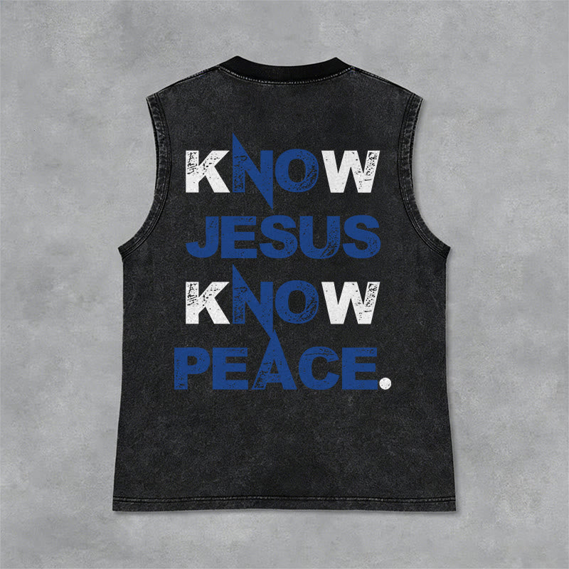 Christianartworkshop Know Jesus Know Peace Unisex Washed Tank Top - Black - 2XL - image 9