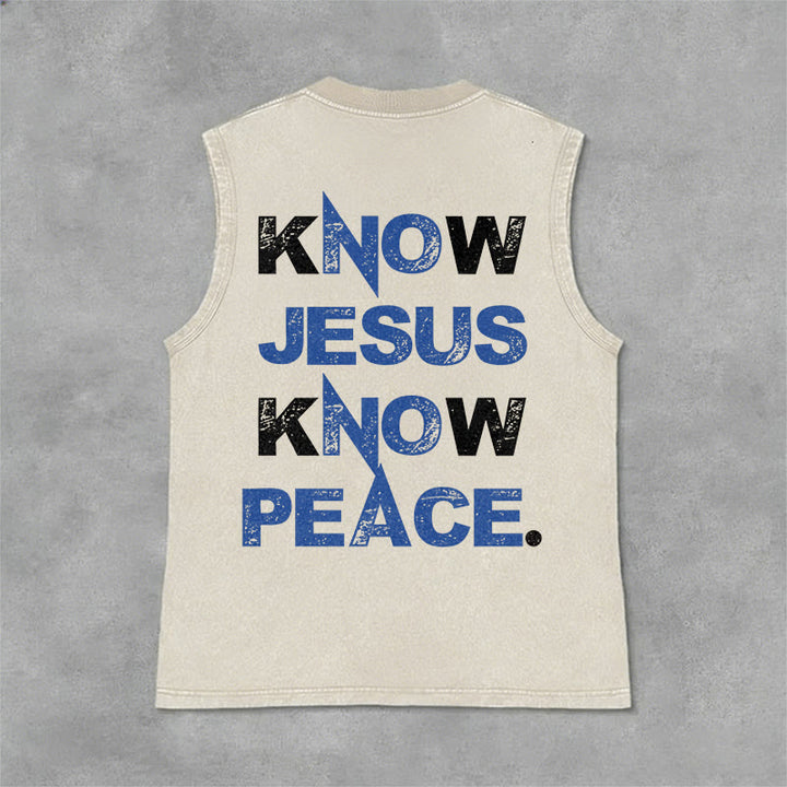 Christianartworkshop Know Jesus Know Peace Unisex Washed Tank Top - Beige - 2XL - image 6