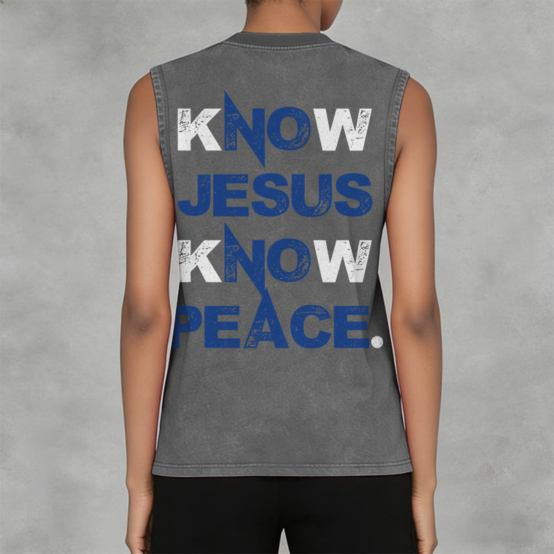Christianartworkshop Know Jesus Know Peace Unisex Washed Tank Top - image 2
