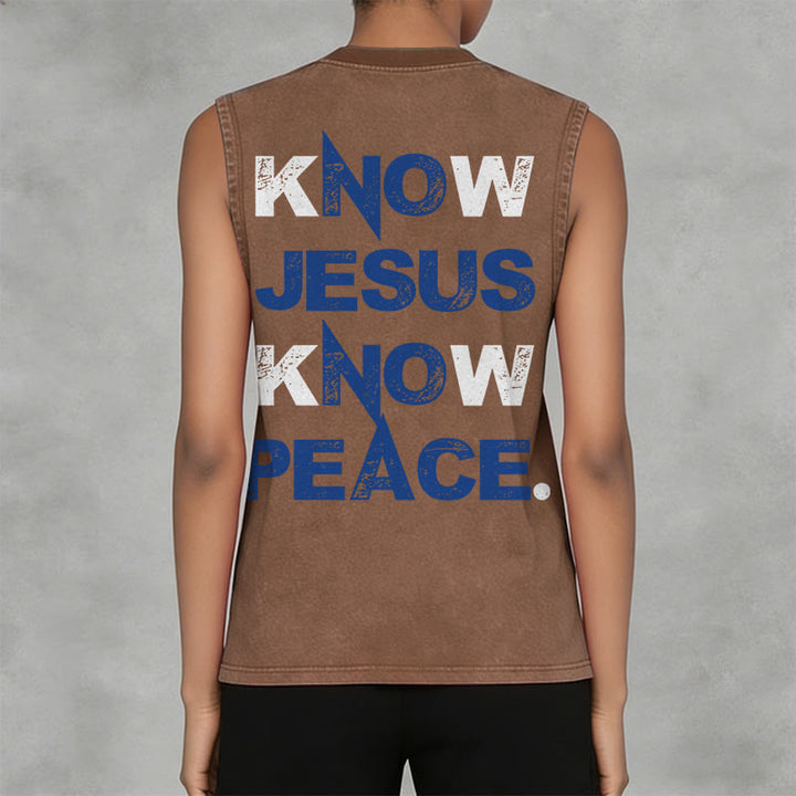 Christianartworkshop Know Jesus Know Peace Unisex Washed Tank Top - image 5