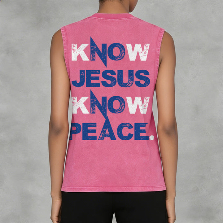Christianartworkshop Know Jesus Know Peace Unisex Washed Tank Top - image 14