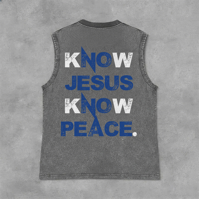 Christianartworkshop Know Jesus Know Peace Unisex Washed Tank Top - Grey - 2XL - image 0