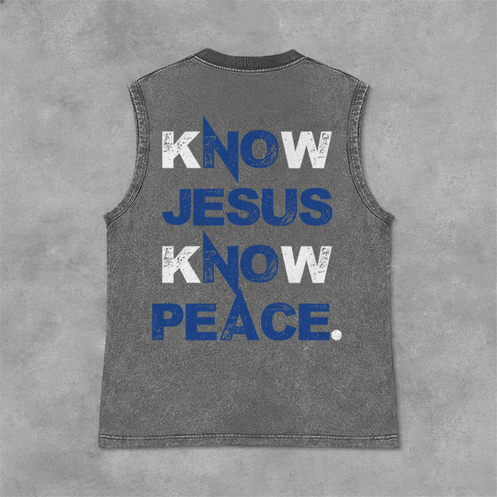 Christianartworkshop Know Jesus Know Peace Unisex Washed Tank Top - Grey - 2XL - image 0