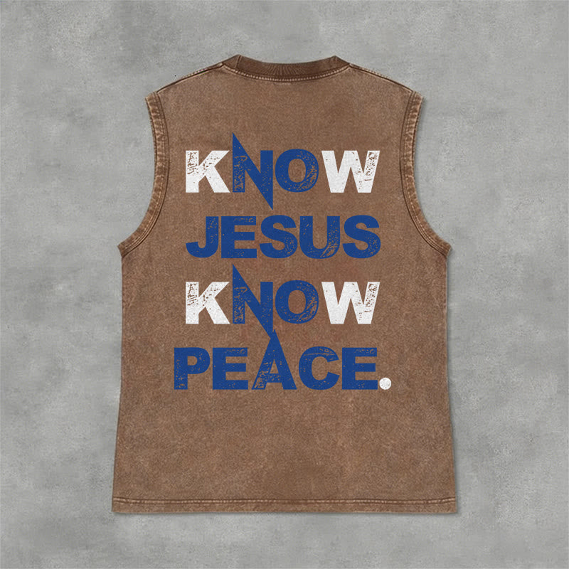 Christianartworkshop Know Jesus Know Peace Unisex Washed Tank Top - Brown - 2XL - image 3