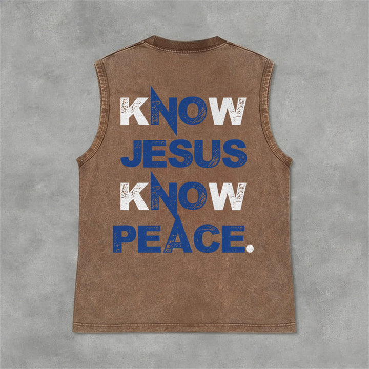 Christianartworkshop Know Jesus Know Peace Unisex Washed Tank Top - Brown - 2XL - image 3