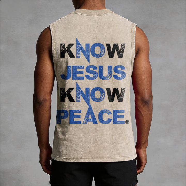 Christianartworkshop Know Jesus Know Peace Unisex Washed Tank Top - image 7
