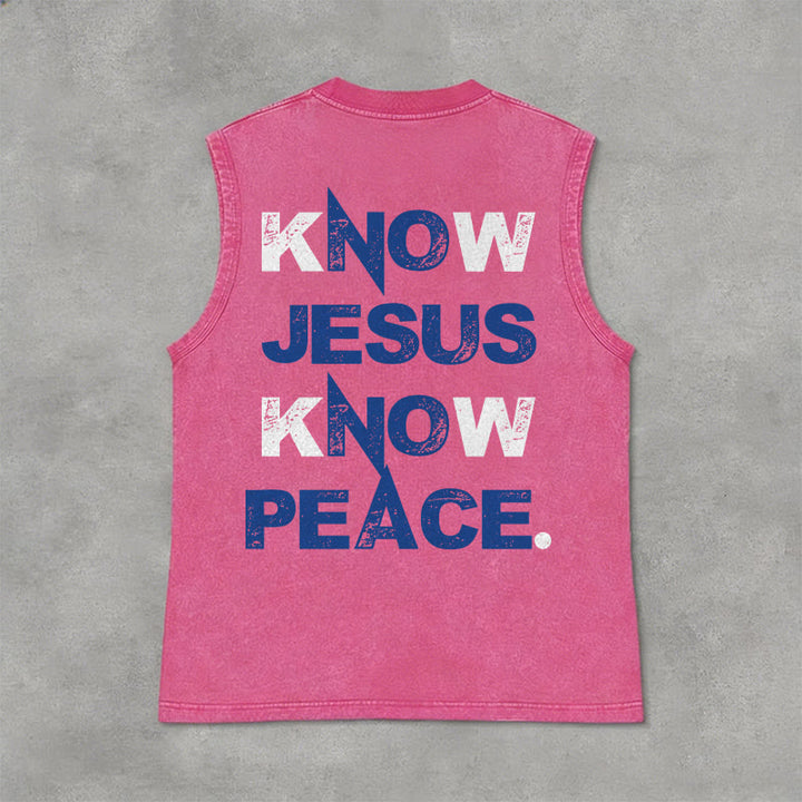 Christianartworkshop Know Jesus Know Peace Unisex Washed Tank Top - Pink - 2XL - image 12