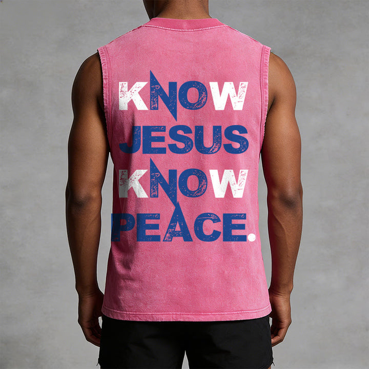Christianartworkshop Know Jesus Know Peace Unisex Washed Tank Top - image 13