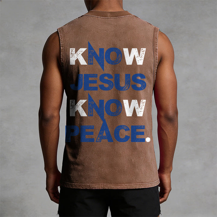 Christianartworkshop Know Jesus Know Peace Unisex Washed Tank Top - image 4