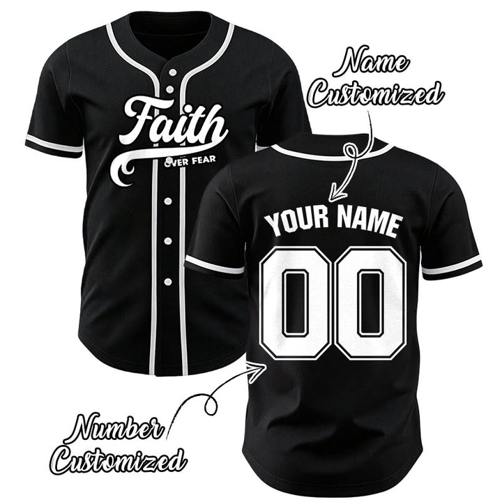 Christianartworkshop Faith Over Fear Custom Name Number Unisex Baseball Jersey - image 0