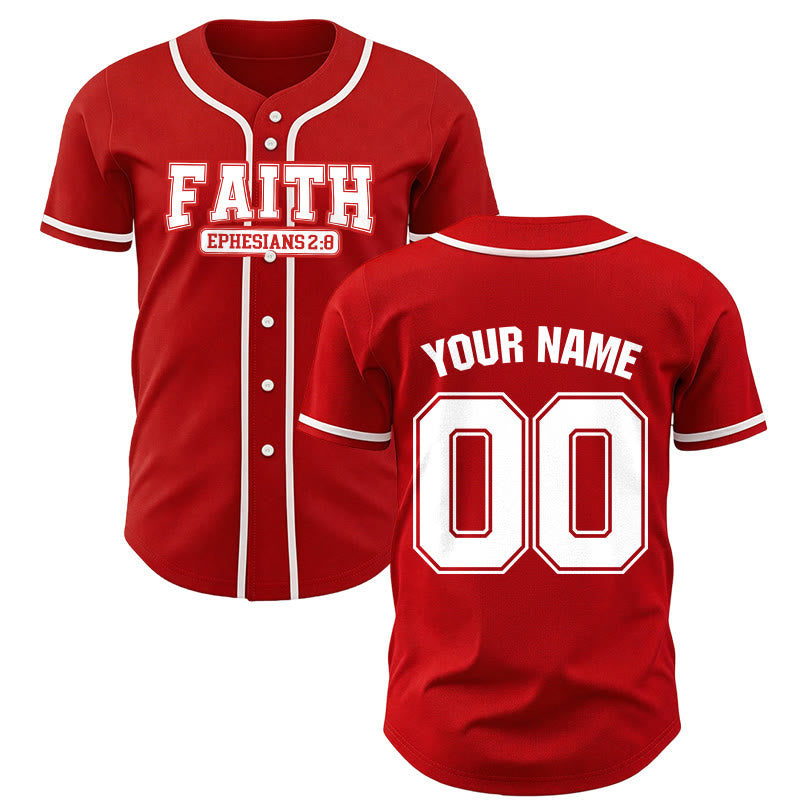 Christianartworkshop Faith Ephesians 2:8 Custom Name Number Baseball Jersey - Red - 5XL - Name & Number Customized - image 22
