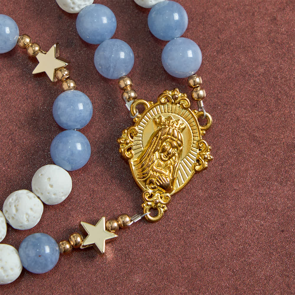 Christianartworkshop White Volcanic Stone & Aquamarine Beads Rosary: Nature's Calm and Starry Dreams - image 6