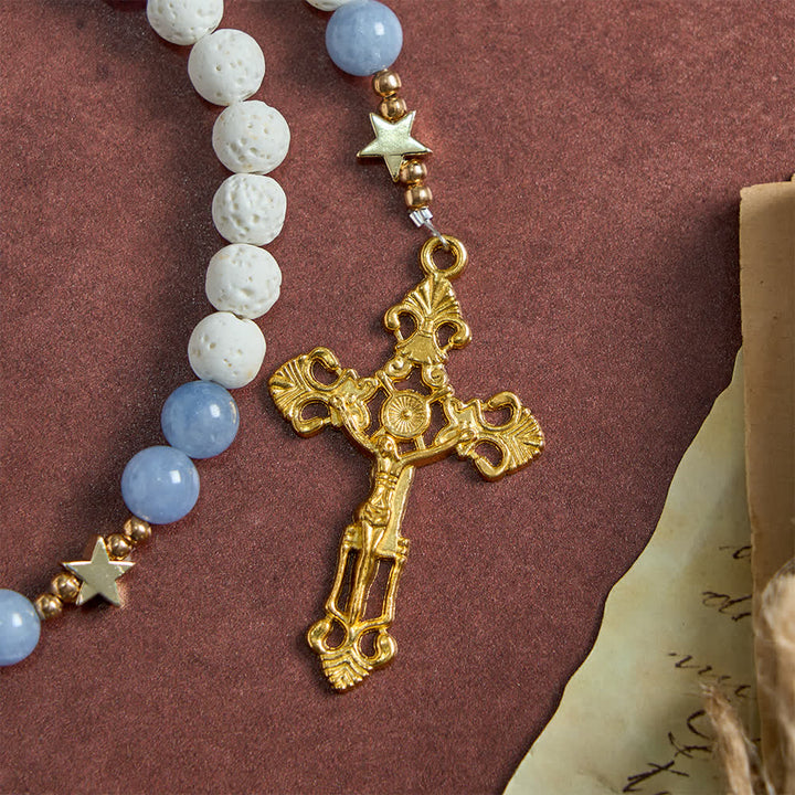 Christianartworkshop White Volcanic Stone & Aquamarine Beads Rosary: Nature's Calm and Starry Dreams - image 7