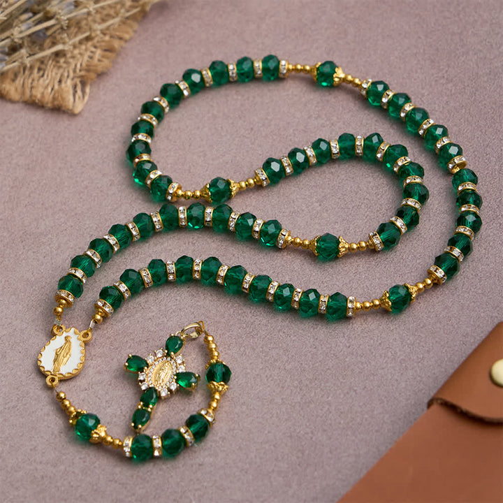 Christianartworkshop Emerald Green Faceted Glass Rosary with Luxurious Our Lady Cross - image 3