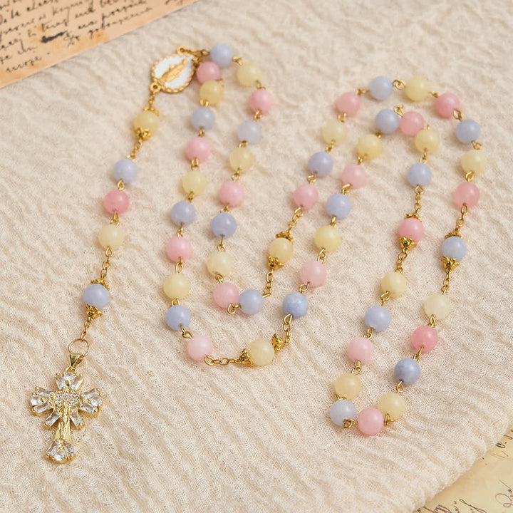 Christianartworkshop Pastel Morganite Beads Rosary with Sparkling Crucifix & Our Lady - image 3
