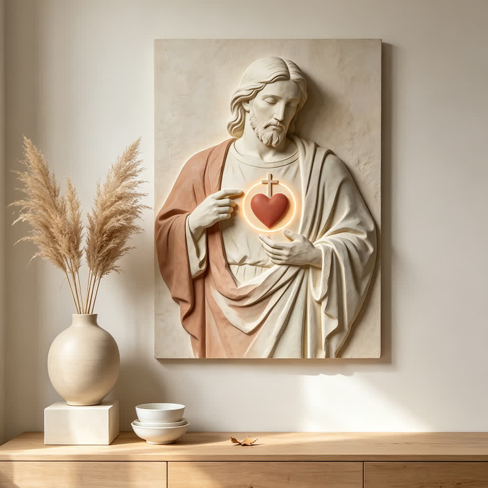 Christianartworkshop Christian Artwork Gentle Sacred Heart Art Prints: Devotional Grace for Faith - Filled Nooks - Framed Canvas Painting - 13.77"*19.58"*0.7"/35*50*1.8cm - image 0