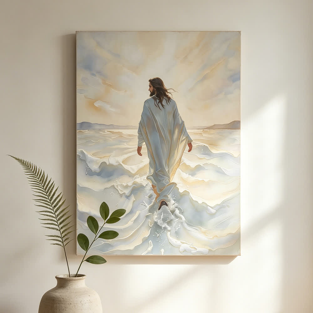 Christianartworkshop Christian Artwork Jesus Walking on Water Wall Art Prints: Faith & Divine Guidance - Framed Canvas Painting - 13.77"*19.58"*0.7"/35*50*1.8cm - image 0