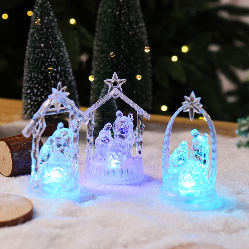 Christianartworkshop Transparent Lighted Holy Family Nativity Figurine: Luminous Symbol of Divine Light & Sacred Birth - image 1