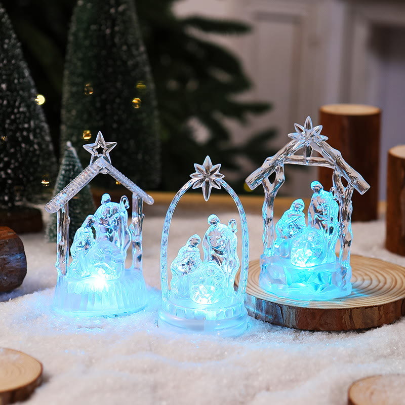 Christianartworkshop Transparent Lighted Holy Family Nativity Figurine: Luminous Symbol of Divine Light & Sacred Birth - image 0