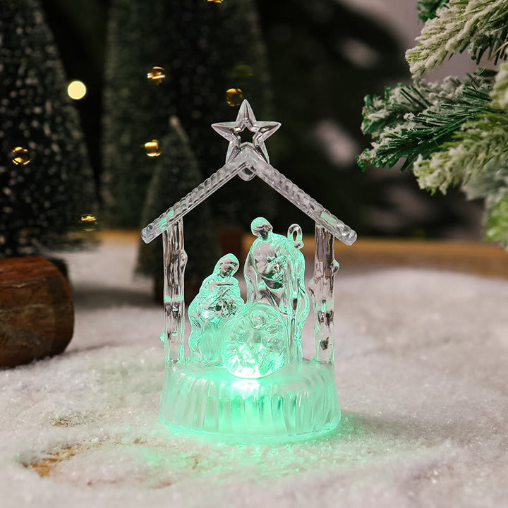 Christianartworkshop Transparent Lighted Holy Family Nativity Figurine: Luminous Symbol of Divine Light & Sacred Birth - Green Light - image 5