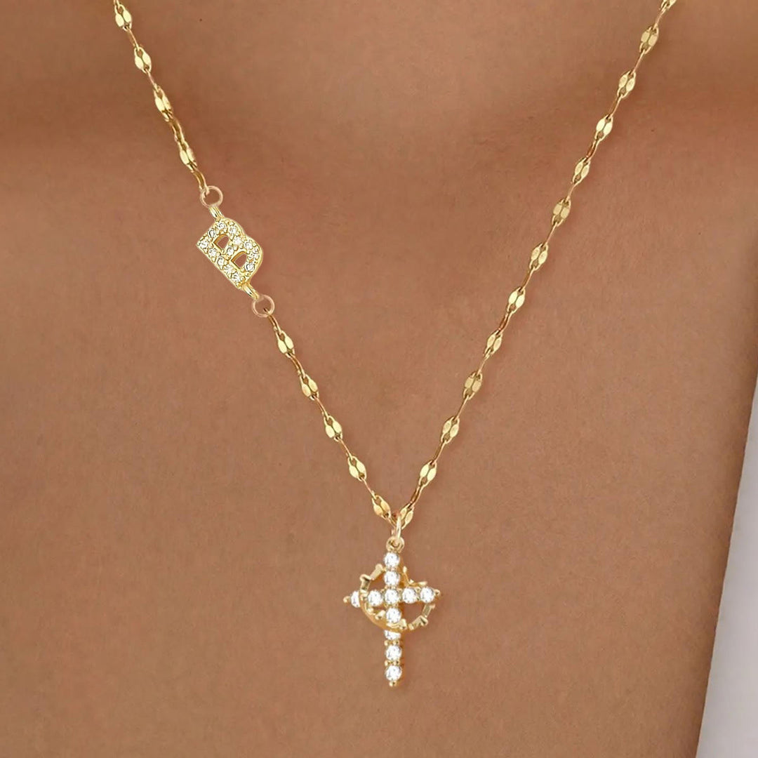 Christianartworkshop Personalized A-Z Initial Crown Cross Necklace: Custom Sacred Faith Monogram Pendant Jewelry - B - image 2