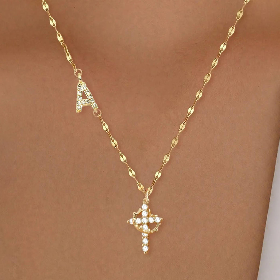Christianartworkshop Personalized A-Z Initial Crown Cross Necklace: Custom Sacred Faith Monogram Pendant Jewelry - A - image 0