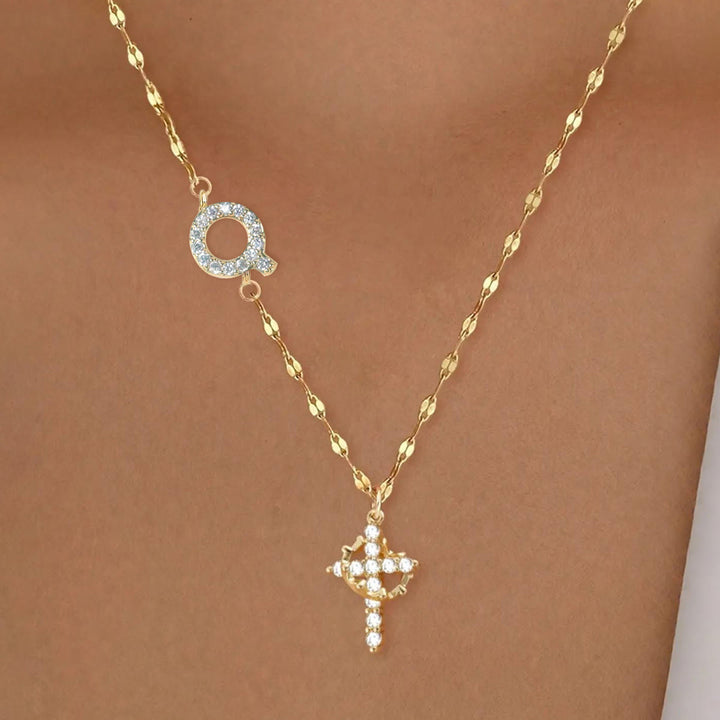 Christianartworkshop Personalized A-Z Initial Crown Cross Necklace: Custom Sacred Faith Monogram Pendant Jewelry - Q - image 18