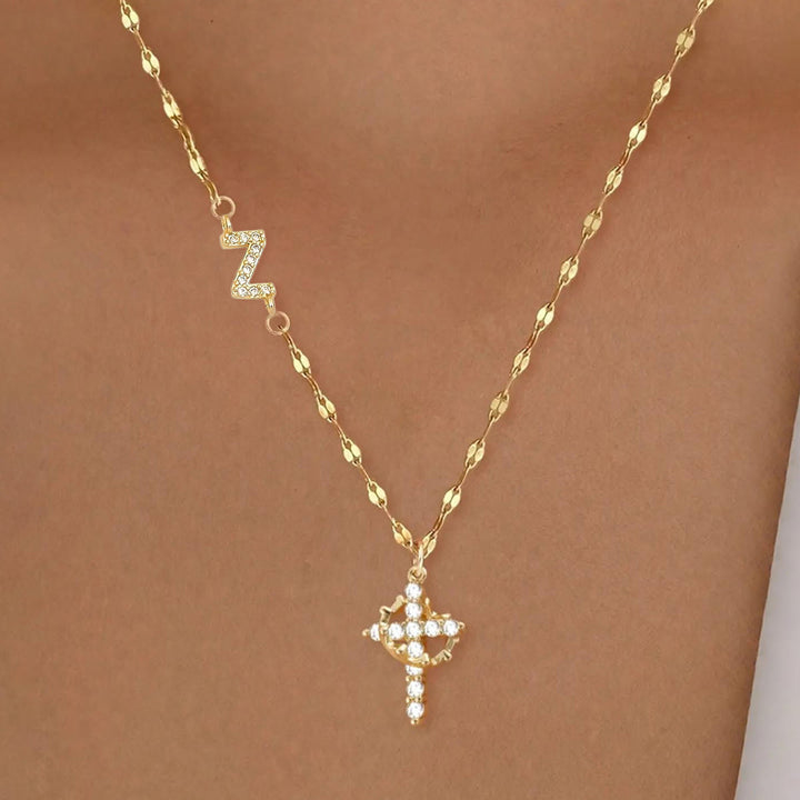 Christianartworkshop Personalized A-Z Initial Crown Cross Necklace: Custom Sacred Faith Monogram Pendant Jewelry - Z - image 27