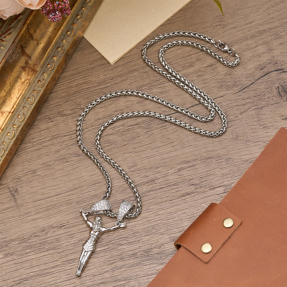 Christianartworkshop Zircon Embellished Moving Crucifix Necklace: Bold Statement Sacred Faith Wearable Art - image 3
