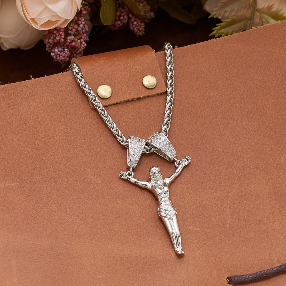 Christianartworkshop Zircon Embellished Moving Crucifix Necklace: Bold Statement Sacred Faith Wearable Art - image 2