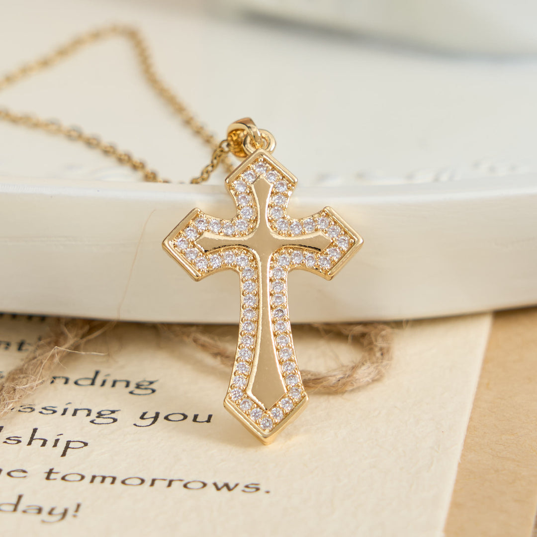Christianartworkshop Modern Layered Zircon Cross Pendant Necklace: Sleek Sacred Statement Faith Jewelry - Golden - image 0