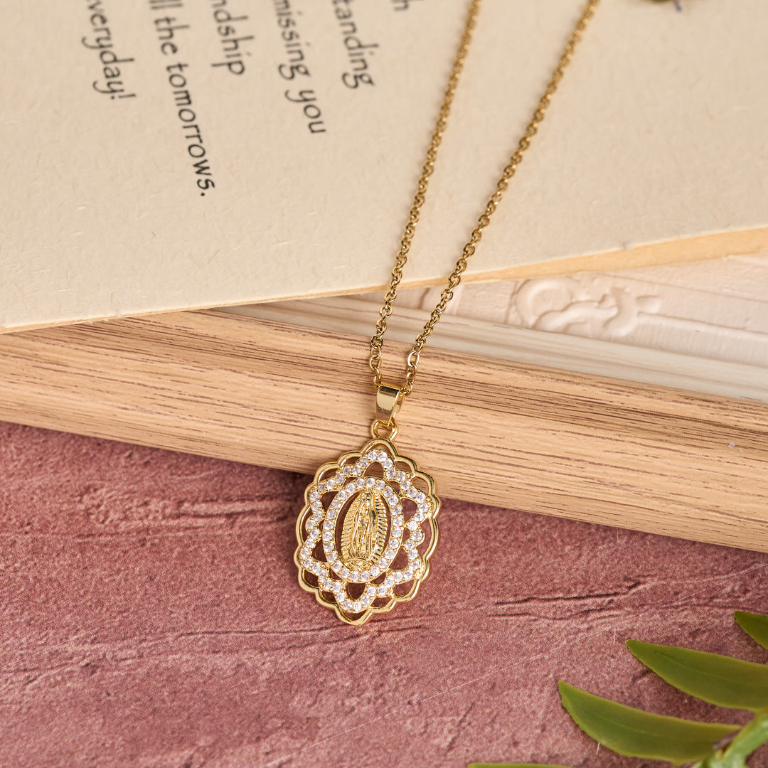 Christianartworkshop Ornate Lace-Edged Our Lady Zircon Necklace: Timeless Symbol Of Heavenly Maternal Protection - image 2